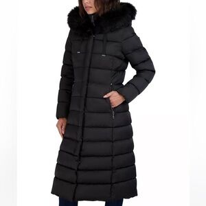 TAHARI Women's Faux-Fur-Trim Hooded Maxi Puffer Coat - MEDIUM